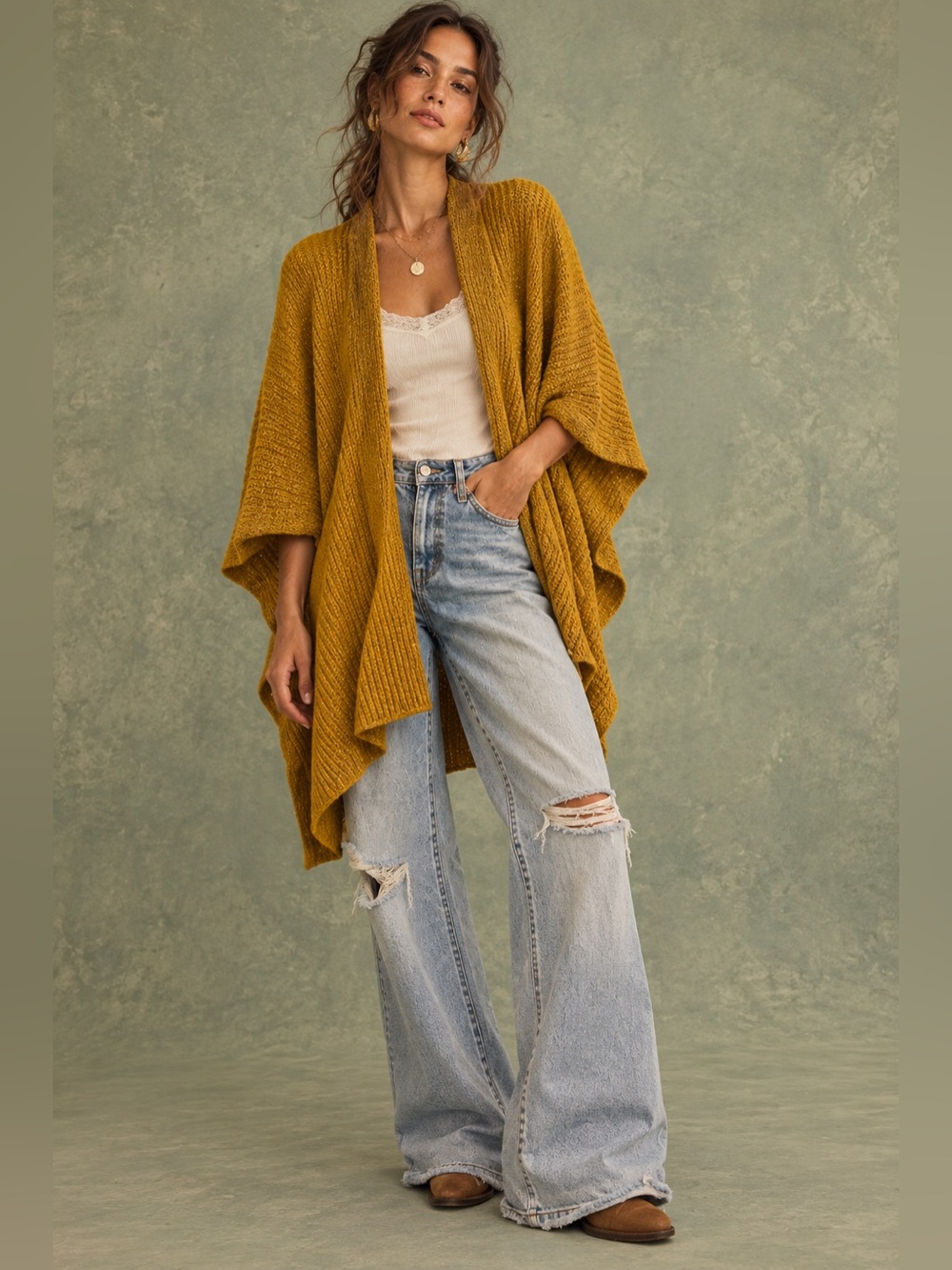 Akemi + Kin Anthropologie Mustard Short Sleeve Cardigan Sweater One Size
